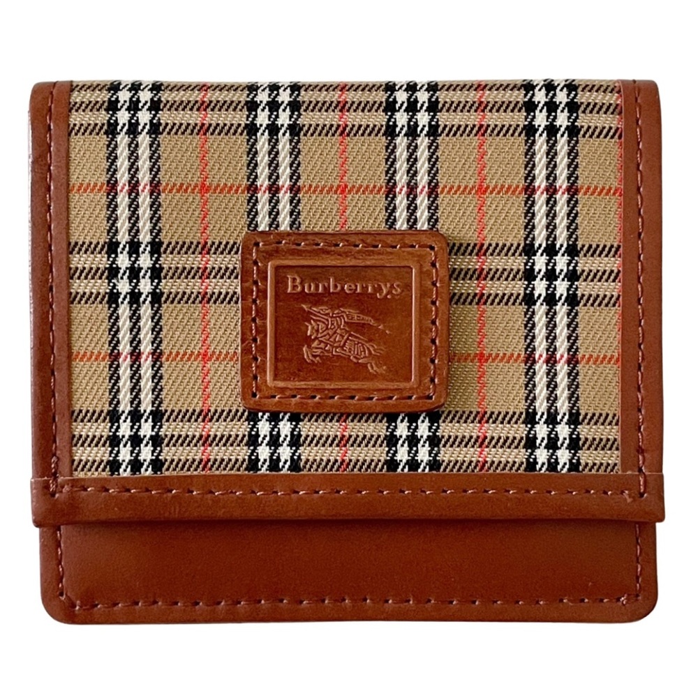 Burberry nova check saddle brown leather vintage coin pouch